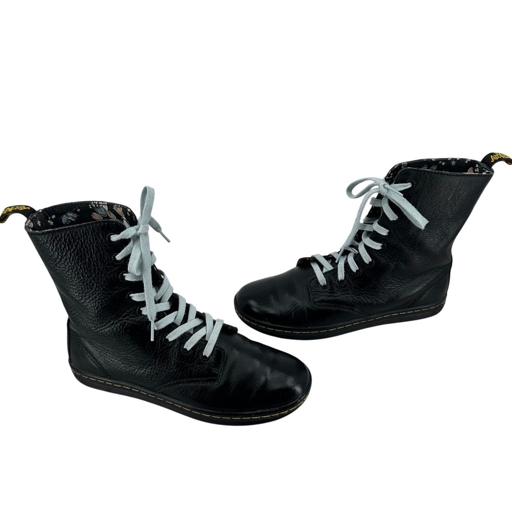 Dr. Martens Stratford Black Leather Floral Lace Up Combat Boots AW004 USL 8
